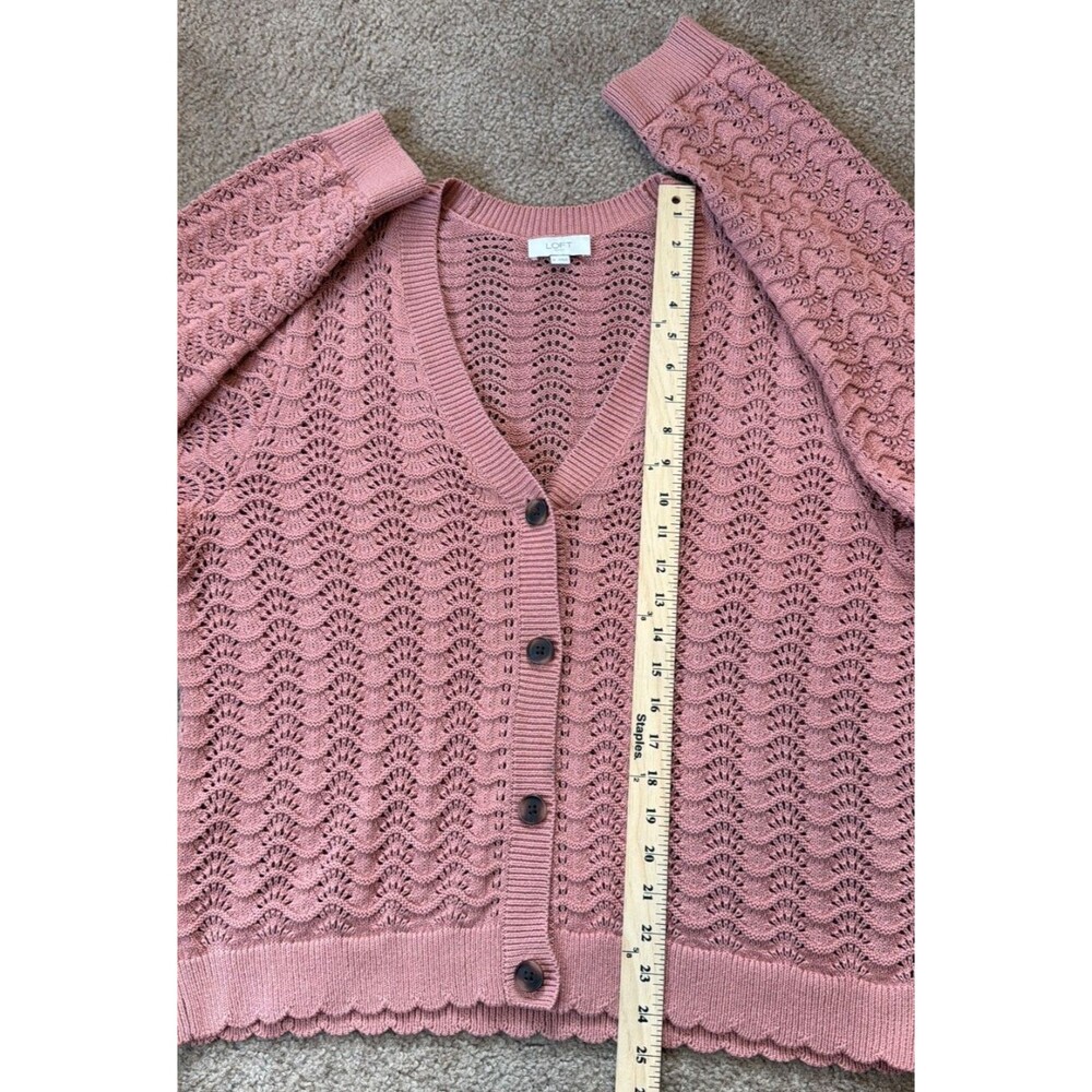 LOFT Outlet XL Peach Pink Pointelle Cardigan 100% Cotton Button Front Sweater - Picture 7 of 10